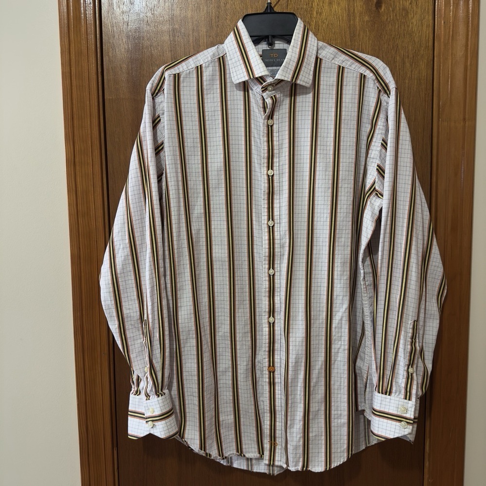 Thomas Dean Shirt Mens ShirtMakers Cloth Long Sleeve ButtonUp Striped Med Orange